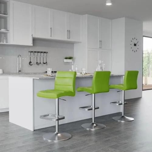 Vista 119 de Zuri Muebles Taburete de bar moderno de altura ajustable gris exuberante con base plana redonda cepillada