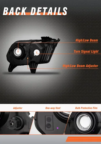 Vista 5 de Compatible con Ford 10, 11, 12, 13, 14, Mustang, carcasa negra, faros halógenos, reflector de esquina ámbar, repuesto lateral izquierdo y derecho