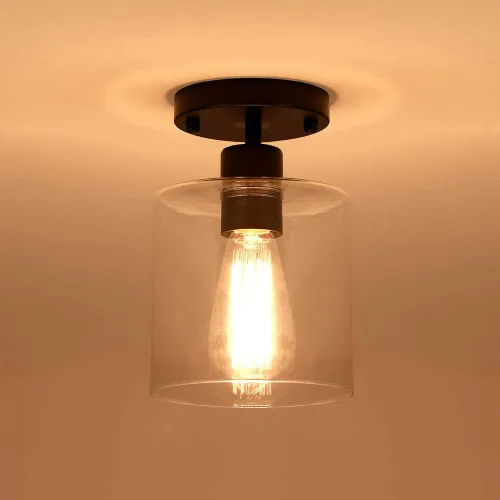 Vista 3 de Lámpara de techo semiempotrada moderna negra, lámpara de techo rústica para armario, pasillo, entrada, acabado negro mate (paquete de 1)