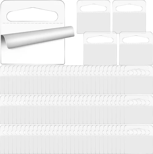 Vista 8 de Blulu 3000 etiquetas transparentes para colgar con agujeros de ranura transparentes, pestañas colgantes autoadhesivas de plástico, pestañas