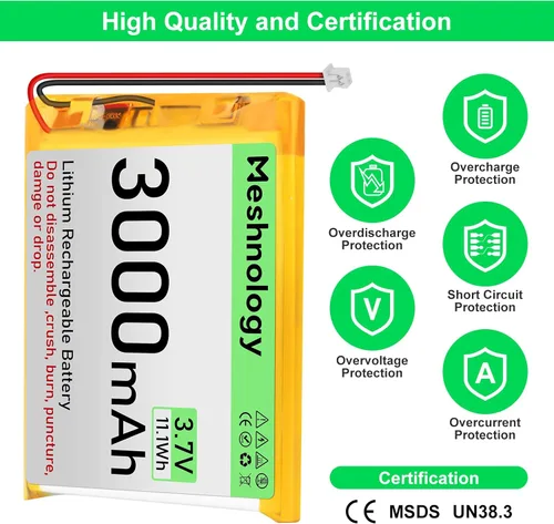 Vista 2 de Batería LiPo de 3.7 V 3000 mAh recargable 1S 755060 Batería de polímero de litio con placa de protección cinta de goma aislada, enchufe micro JST