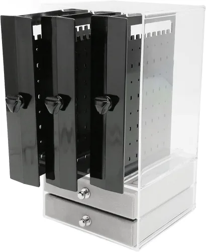 Vista 9 de RXMORI Caja de almacenamiento de pernos prisioneros tipo cajón, caja de protección de pendientes flocado, soporte colgante a prueba de polvo