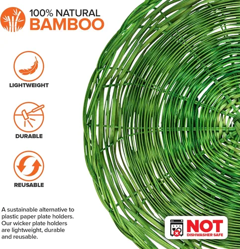 Vista 3 de Stock Your Home Soporte para platos de papel de bambú de 10 pulgadas (4 unidades) – Soportes de platos de papel reutilizables de mimbre resistente
