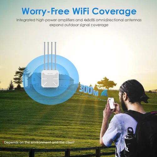 Vista 3 de WAVLINK AX3000 Extensor WiFi 6 para exteriores de largo alcance, punto de acceso inalámbrico para exteriores, PoE activo, antenas 4x8dBi, funciona