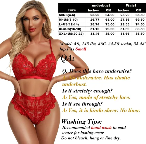 Vista 6 de KYLELOVE Conjunto de lencería para mujer conjunto de brasier y bragas inalámbricos trajes de boudoir de encaje