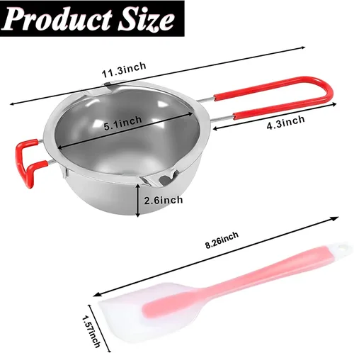 Vista 7 de LIKEGOR Olla de doble caldera de acero inoxidable de 23.0 fl oz con mango resistente al calor y espátula de silicona para derretir chocolate