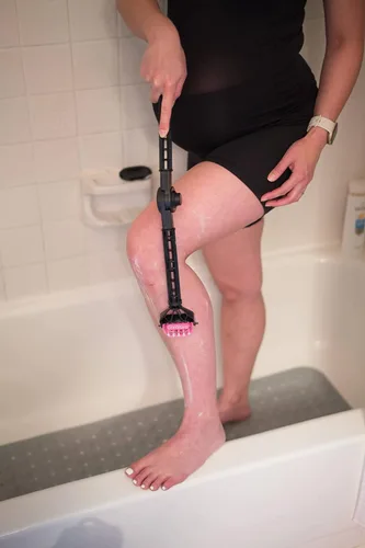 Vista 3 de OmniShaver Mango extensor, afeitadora de cuerpo completo para hombres y mujeres con soporte de extensión de 20 pulgadas, ajustable y plegable, Rosa