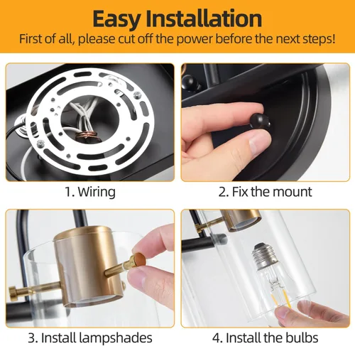 Vista 8 de Lámpara de tocador de baño de 3 luces, accesorios de pared de baño negros y dorados con pantalla de vidrio transparente, apliques de pared modernos