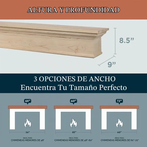 Vista 3 de MANTELSDIRECT Estante flotante de madera para chimenea de 60 pulgadas sin terminar, Bellamy de Mantels Direct, estante de pared rústico de madera