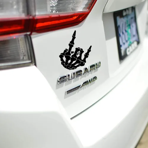 Vista 4 de 1 calcomanía de calavera y esqueleto, dedo medio, para automóvil, 5 x 6.9 pulgadas, calcomanía de corte para automóvil, camión, SUV, computadora