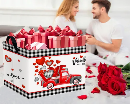 Vista 6 de Cesta para el día de San Valentín para niños, con forma de corazón, contenedores de almacenamiento vacíos para regalos con asas, decoración