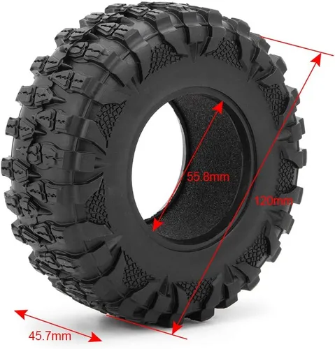 Vista 2 de RCLIONS 4 unids 2.2 pulgadas 4.724 in RC rueda de goma neumáticos con inserto de espuma para 1/10 RC Crawler coche Axial Wraith 90018