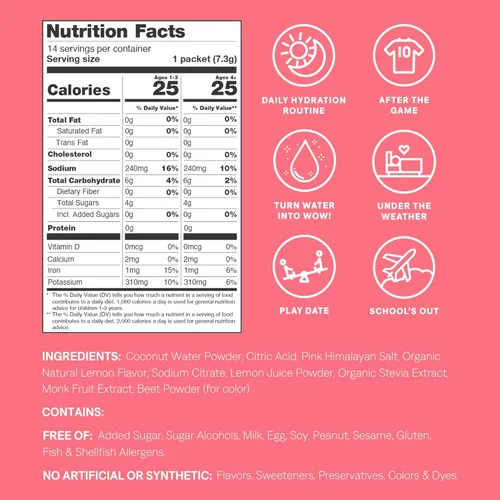 Vista 2 de Cure Hydration - Mezcla de bebida de electrolitos para niños Fórmula de rehidratación pediátrica a base de plantas Sin azúcar añadida, FSA-HSA