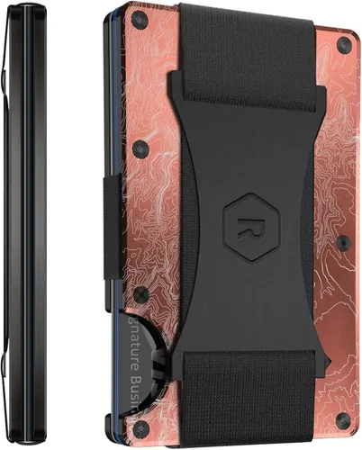 Vista 10 de The Ridge Cartera delgada minimalista para mujer, con bloqueo RFID, bolsillo frontal, tarjetero de crédito, cartera de metal para mujer con clip