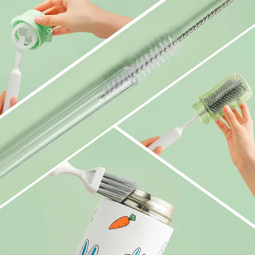 Vista 3 de Juego de cepillos para botellas 6 en 1 con soporte, kit de limpieza multiusos para biberones, botellas de agua reutilizables, popotes y tapas, sin