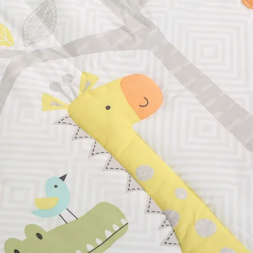 Vista 4 de Brandream Juego de ropa de cama para cuna de bebé, juego de edredón de 3 piezas con estampado de elefante, mono y jirafa