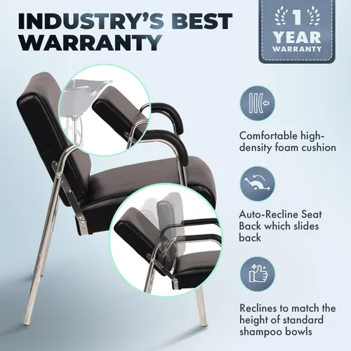 Vista 5 de Buy-Rite Kate SY-92272 - Silla de champú reclinable con cojín extragrueso, brazos cromados resistentes, vinilo negro, respaldo sólido ergonómico