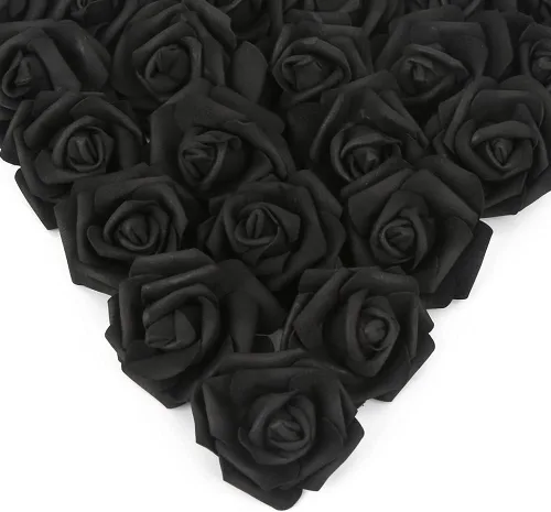 IPOPU Cabezales de rosas artificiales, 100 rosas falsas de espuma negra de aspecto real para bricolaje, bodas, baby shower, centros de mesa,
