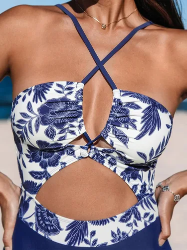 Vista 4 de CUPSHE Traje de baño de una pieza para mujer con escote pronunciado y entrecruzado