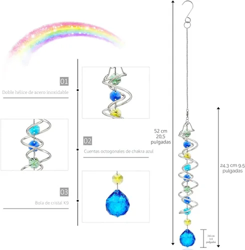 Vista 4 de H&D HYALINE & DORA Cola de Esfera de Mirar Espiral de 20.5 Pulgadas, Girasol Decorativo Giratoria, Fabricante de Arcoíris de Doble Espiral con Bola