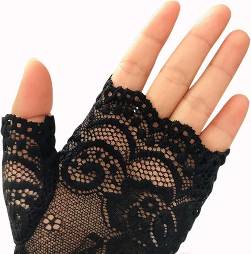 Vista 3 de monochef Guantes cortos de encaje para mujer, protector solar, sin dedos, guantes de muñeca nupcial, ópera, noche, boda, fiesta de té, graduación