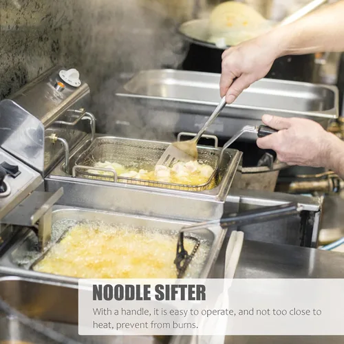 Vista 5 de Cesta redonda de acero inoxidable para freír chips franceses de malla de alambre para freír fideos con asa, herramienta de cocción de patatas