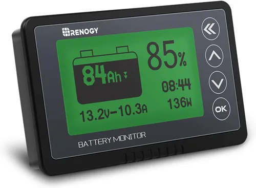 Renogy Monitor de batería de 500A con derivación, alarma programable de alta y baja tensión, rango 10V-120V hasta 500A, cable blindado de 20 pies,