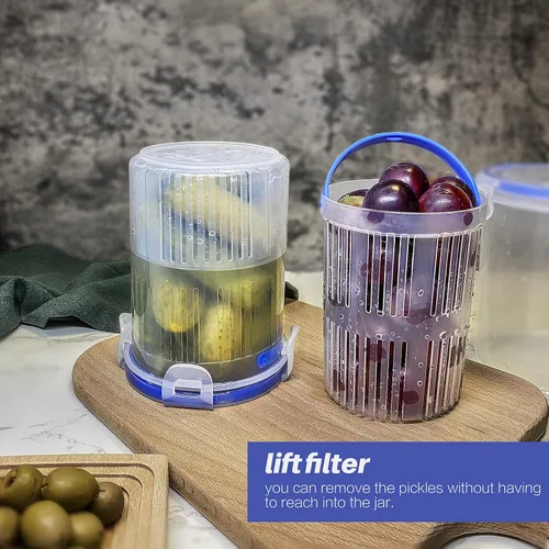 Vista 7 de Tarro de Pepinillos 24oz 2Pack - Envase de encurtidos con colador, soporte para tarros, elevador, contenedor de almacenamiento de encurtidos