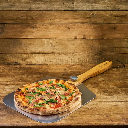 Vista 7 de Pala de pizza de metal con mango de madera plegable, pala de aluminio para pizza de 12 x 14 pulgadas, espátula para horno de pizza, pala de pizza