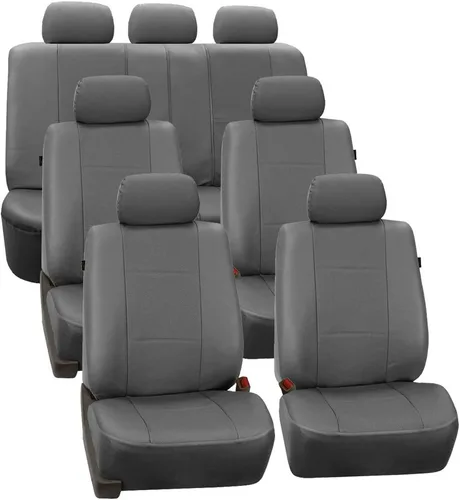 Vista 10 de FH Group Fundas de asiento de automóvil de tres filas de cuero sintético de lujo con 7 plazas, compatible con bolsa de aire y banco trasero