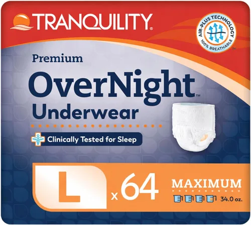 Vista 13 de Tranquility Premium OverNight - Ropa interior absorbente desechable, máxima protección, talla XS, 88 unidades, cintura 43-71 cm - Máxima absorción
