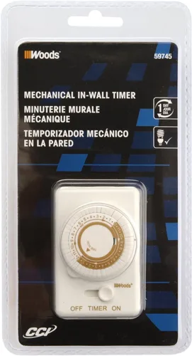 Vista 2 de Woods 59745 59745WD Mecánico de 24 horas Convierte un interruptor de luz de pared en temporizador (blanco)