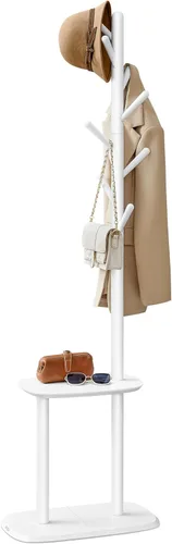 Vista 7 de VASAGLE Perchero de pie, perchero independiente, árbol de abrigo con 8 ganchos y estante de almacenamiento, 67.2 pulgadas de alto, para abrigos