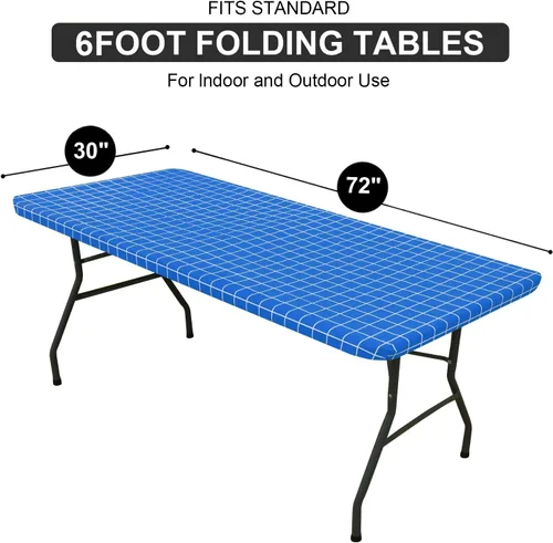 Vista 60 de Mantel rectangular, manteles de plástico elásticos ajustables con parte trasera de franela para mesas de 4 pies, manteles de vinilo impermeables