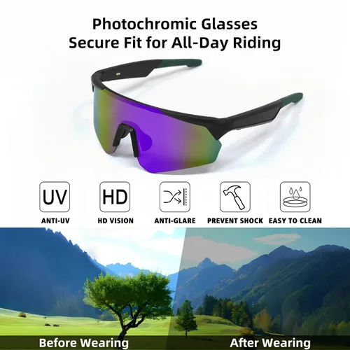 Vista 3 de Lentes de ciclismo inteligentes para hombres y mujeres, lentes de sol Bluetooth con protección UV400, altavoces de oreja abierta, micrófono
