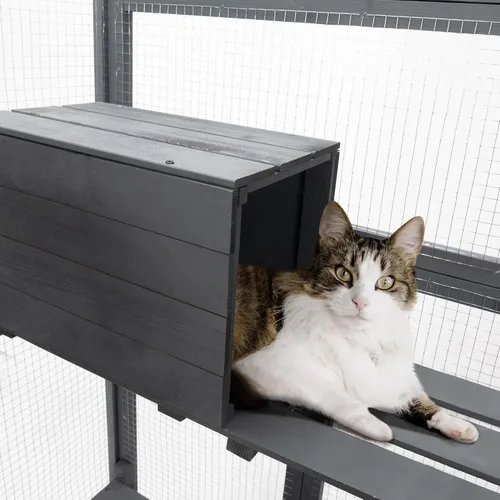 Vista 8 de Catio grande y elegante de madera para gatos al aire libre, jaula para gatos y corridos, ventana de gatito para interiores con techo impermeable, 7