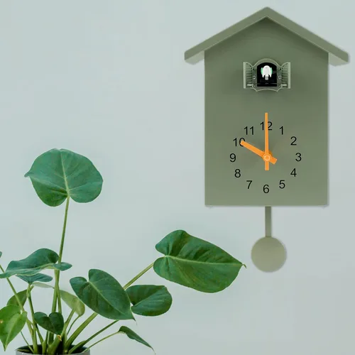 Vista 6 de Reloj de cuco de cuco, reloj de pared de cuco, voces de pájaro de cuco, diseño de péndulo, con péndulo, funciona con pilas, para decoración