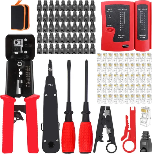 Vista 7 de LEATBUY - Kit de herramientas de crimpado RJ45 para RJ11/RJ12/CAT5/CAT6, cortador profesional de conectores de cable, pelacables de red, juego