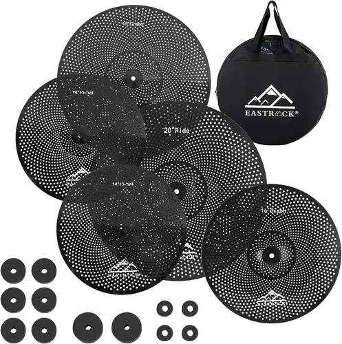 EASTROCK Paquete de platillos de bajo volumen – Juego de 5 piezas con bolsa de platillo, fieltros – 14 pulgadas Hi-hat, 16 pulgadas y 18 pulgadas