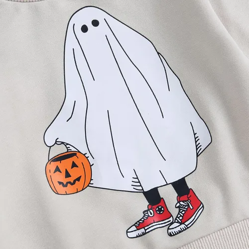 Vista 5 de Conjunto de sudadera de fantasma y pantalones de tablero de ajedrez para bebé de Halloween