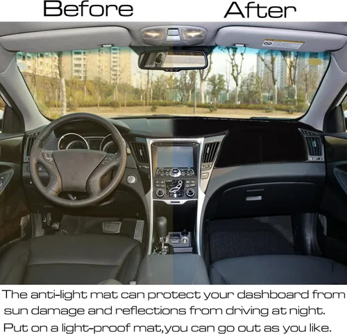 Vista 5 de SENSHINE para Hyundai Sonata 2011 2012 2013 2014 Funda para salpicadero, Funda para consola central, Alfombrilla para salpicadero, Protector