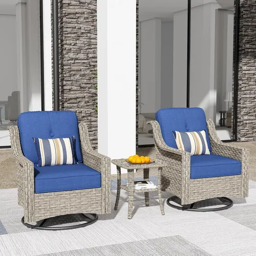 Vista 76 de HOOOWOOO Sofá de patio de 3 plazas de mimbre para exteriores, resistente a todo tipo de clima, con respaldo alto, muebles a juego (beige y bronceado)
