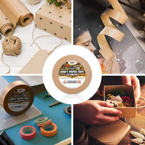 Vista 7 de Cinta de papel kraft K49 – Cinta de embalaje autoadhesiva de marco marrón con resistencia a la oxidación para enmarcar, enmascarar, sellar
