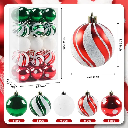 Vista 2 de Bolas de Navidad adornos para árbol de Navidad, 30 piezas irrompibles, bolas colgantes de 2.36 pulgadas, juego de adornos de bolas de Navidad