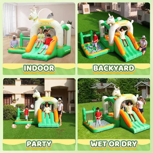 Vista 6 de INFLATEFLY Casa de Rebote Inflable, Castillo Hinchable de Alpaca con Tobogán para Niños y Bebés, Casa de Rebote Inflable con Soplador, Pozo