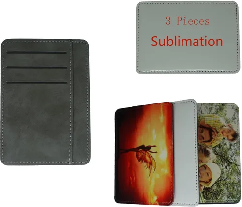 Vista 7 de Cartera sublimada de 3 piezas ultrafina para mujer, carteras de cuero en blanco con bolsillo frontal, cartera de bricolaje, Negro -, Artesanía