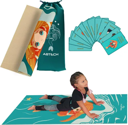 Vista 8 de Set de Esterillas de Yoga para Niños de ABTECH - Cómoda Esterilla de Yoga Infantil de Dinosaurio para Niño con 12 Tarjetas de Yoga, Bolsa