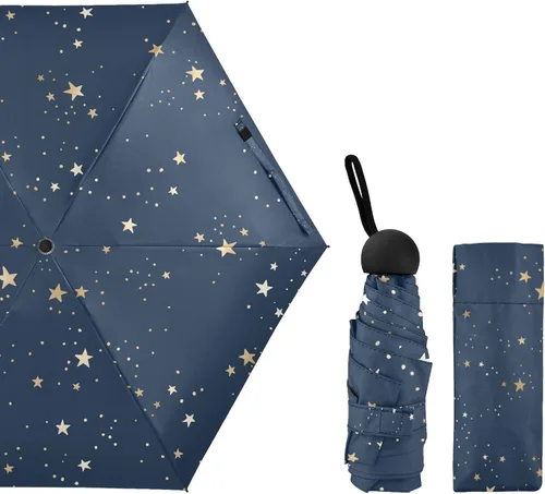 Vista 2 de QwThum Sombrilla de viaje plegable compacta con protección UV para 99% de protección UV, resistente al viento, a prueba de lluvia, pequeña luz a