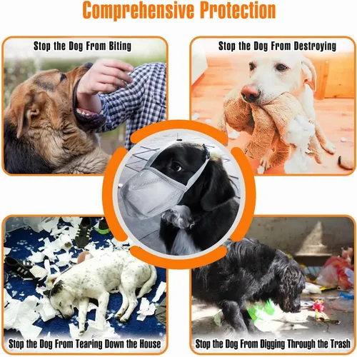 Vista 6 de Bozal para perro con correa ajustable, bozal de malla de aire para perros pequeños, medianos y grandes, bozal suave transpirable, antimordeduras