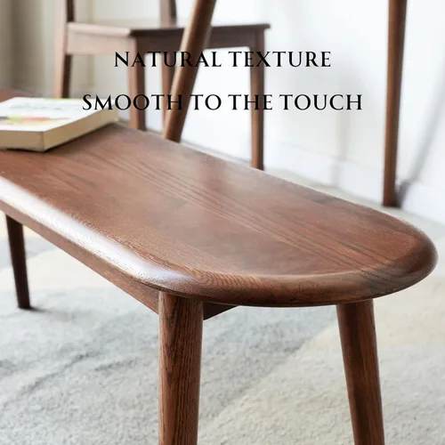 Vista 8 de 100% Solid Oak Dining Bench, Wood Bench for End of Bed with Rounded Corners, Entryway Benches for Farmhouse, Kitchen, Living Room(Walnut,12" L x